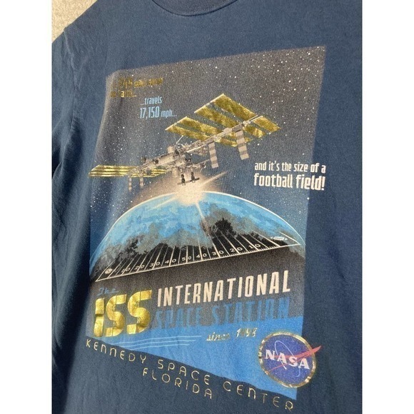 NASA Space Station Shirt International Size Small Adult Unisex Blue Graphic Tee - Picture 7 of 9